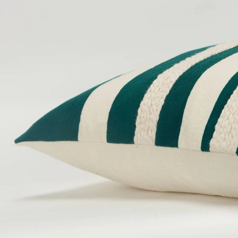 Rizzy Home Oversized Teal Striped Throw Pillow Cover Cotton Coastal Accent 20x20